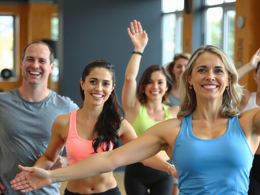 Vibrant group fitness class in progress
