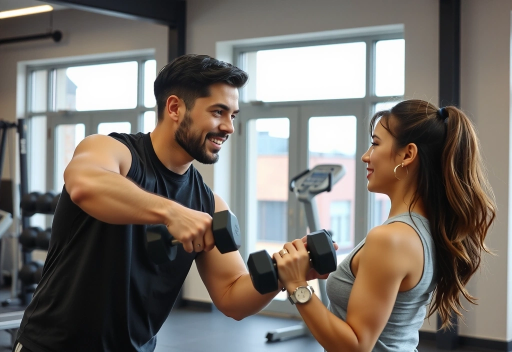 A personal trainer guiding a client through an exercise