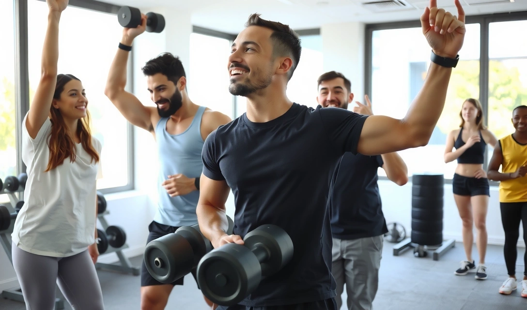 Athletes performing various exercises in a modern gym setting