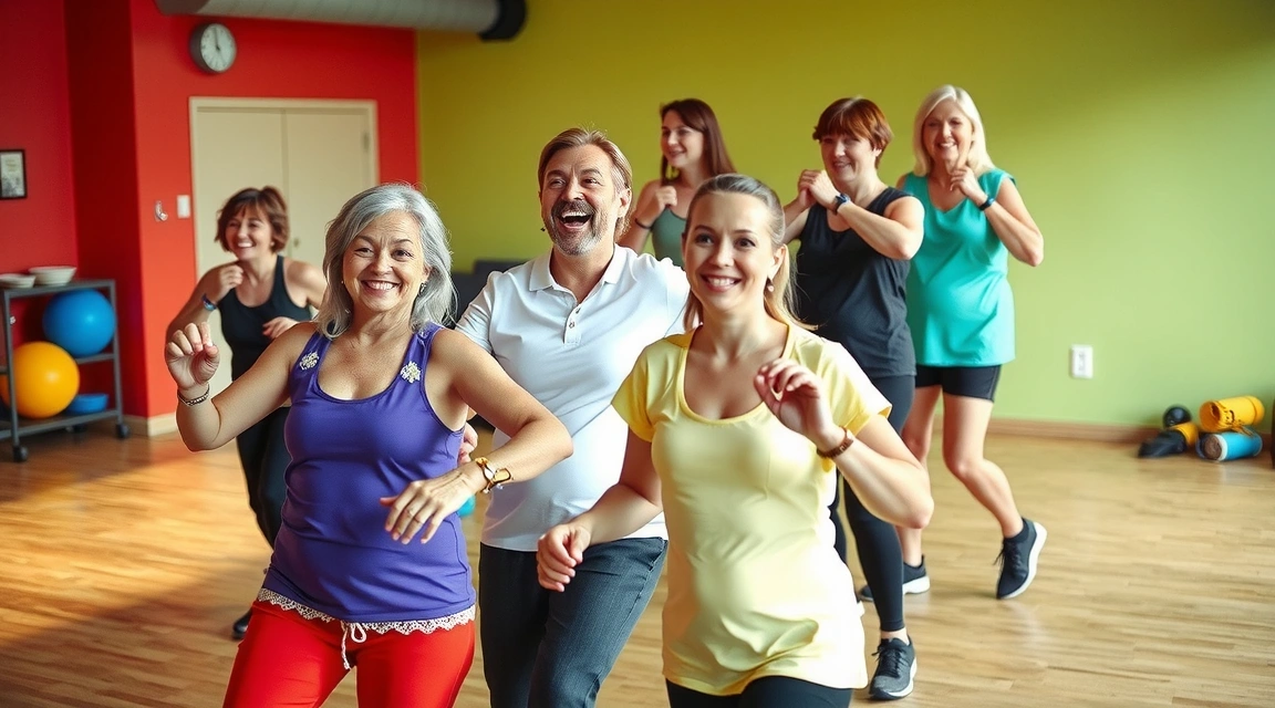 People dancing enthusiastically in a Zumba class