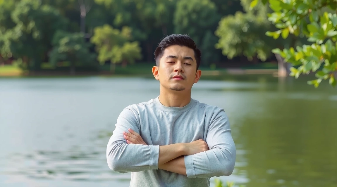 Person practicing deep breathing exercises outdoors